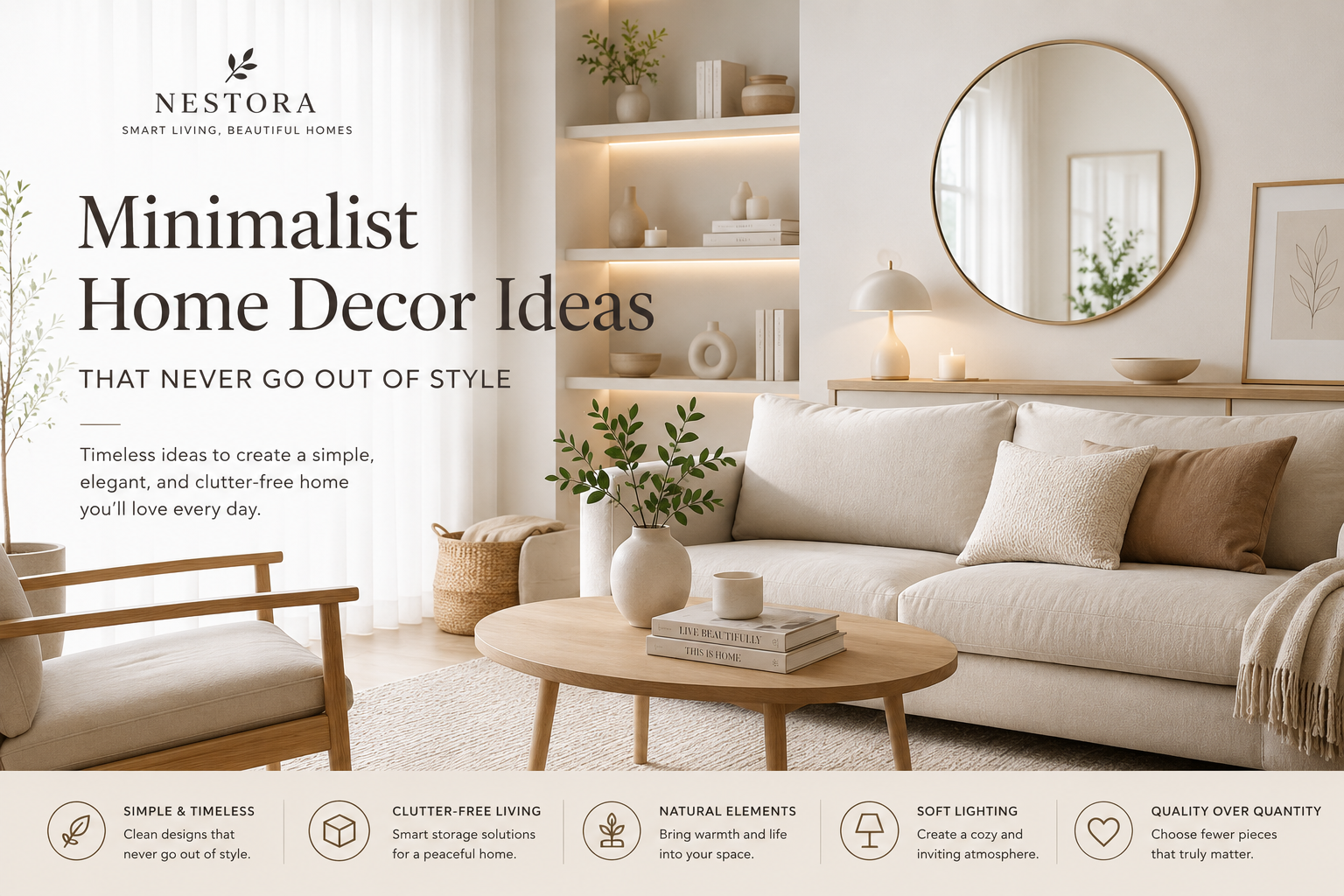 📖 Nestora Home Guide #02 – Minimalist Home Decor Ideas That Never Go Out of Style | Nestora