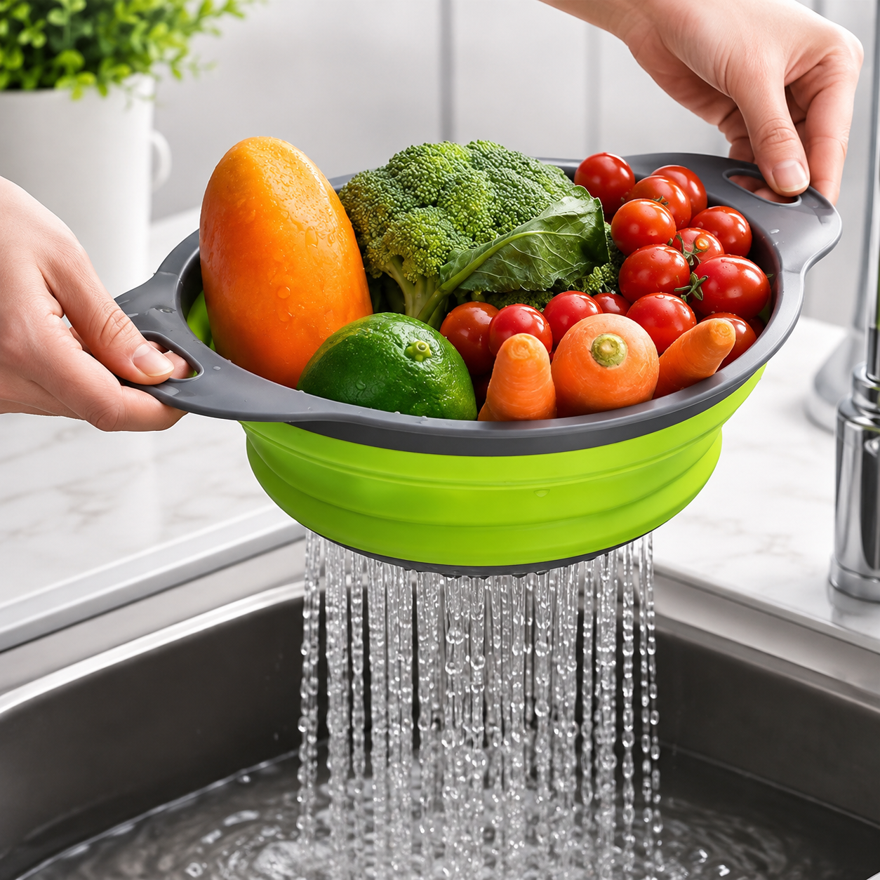 2-Piece Collapsible Silicone Colander Set – Foldable Strainers for Fruits, Vegetables & Pasta