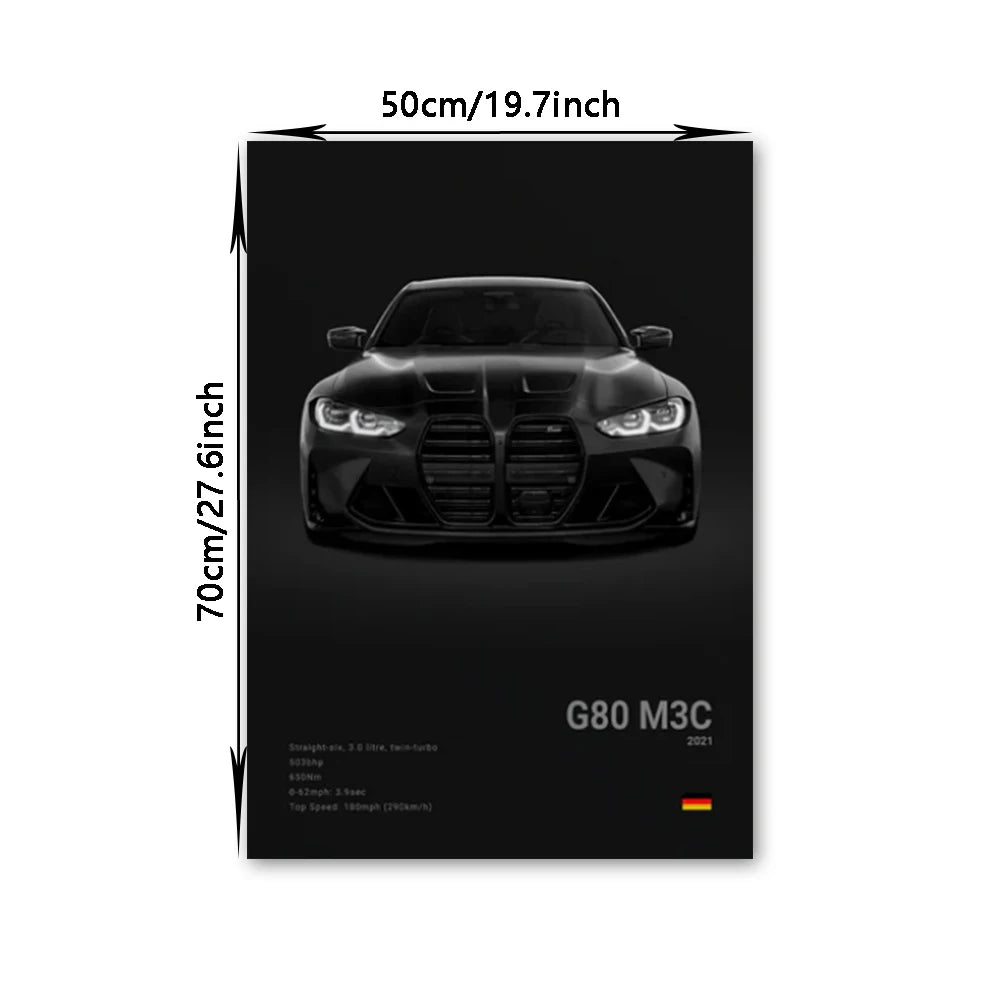 BMW M Series Canvas Wall Art – G80 M3, E30 M3 & Z8 Unframed Poster
