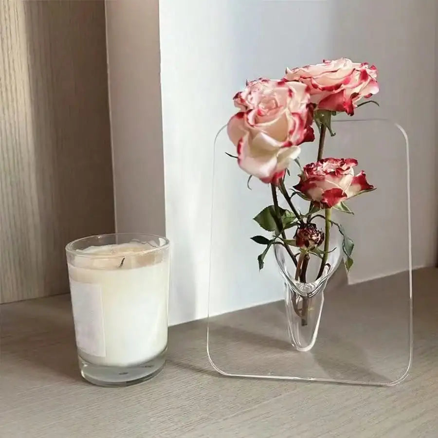 Modern Clear Acrylic Frame Vase – Decorative Flower Vase for Desks, Shelves & Home Décor