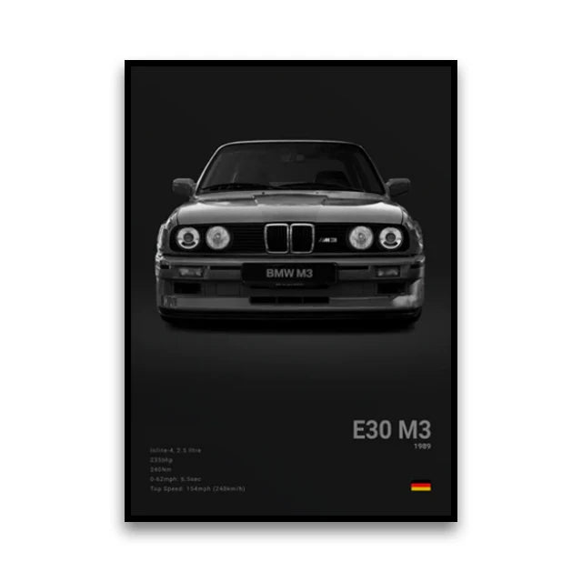 BMW M Series Canvas Wall Art – G80 M3, E30 M3 & Z8 Unframed Poster