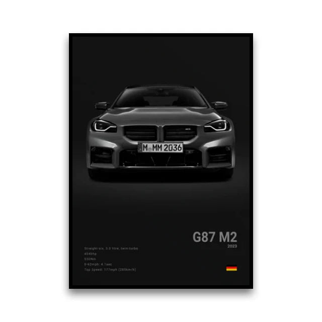 BMW M Series Canvas Wall Art – G80 M3, E30 M3 & Z8 Unframed Poster