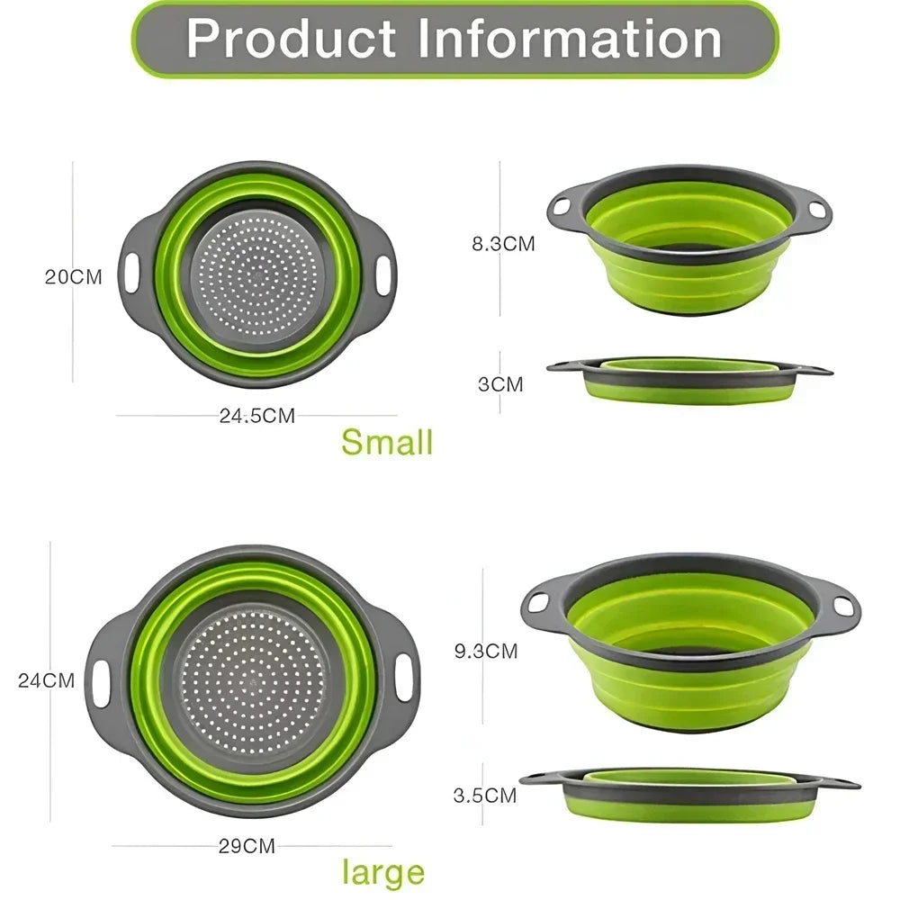 2-Piece Collapsible Silicone Colander Set – Foldable Strainers for Fruits, Vegetables & Pasta
