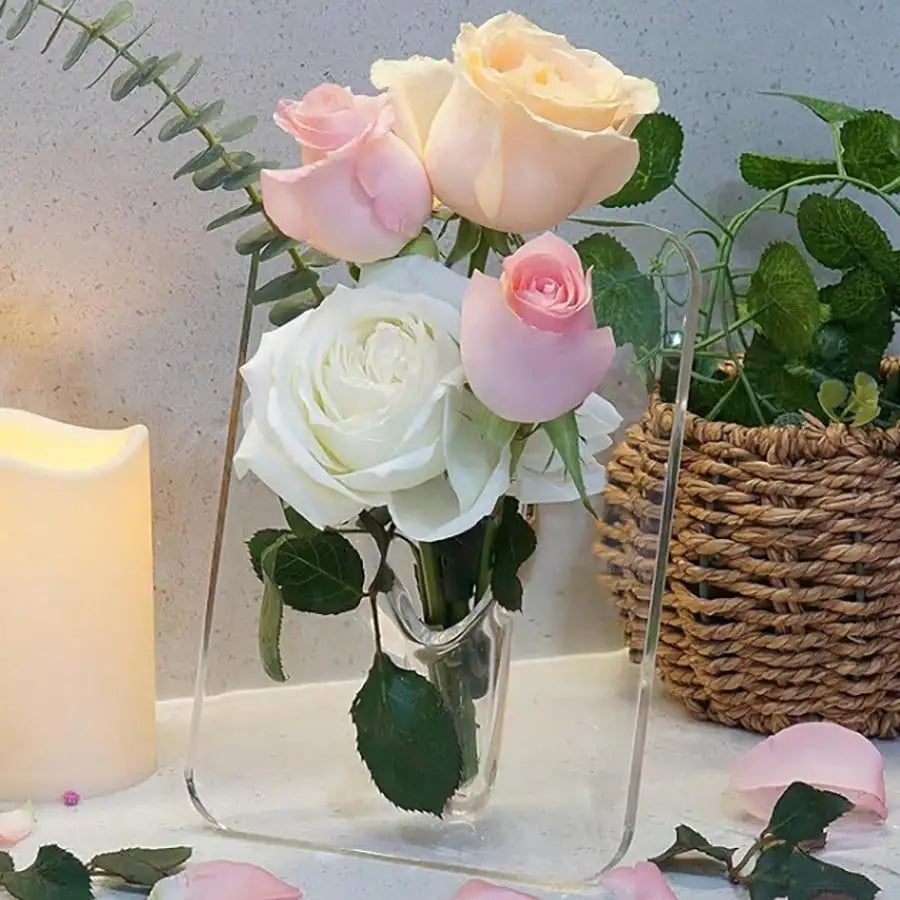 Modern Clear Acrylic Frame Vase – Decorative Flower Vase for Desks, Shelves & Home Décor
