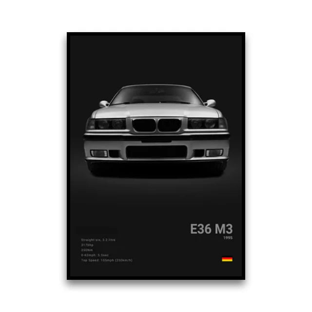 BMW M Series Canvas Wall Art – G80 M3, E30 M3 & Z8 Unframed Poster