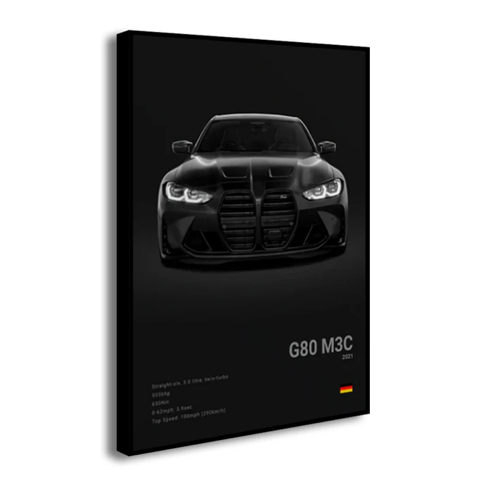BMW M Series Canvas Wall Art – G80 M3, E30 M3 & Z8 Unframed Poster