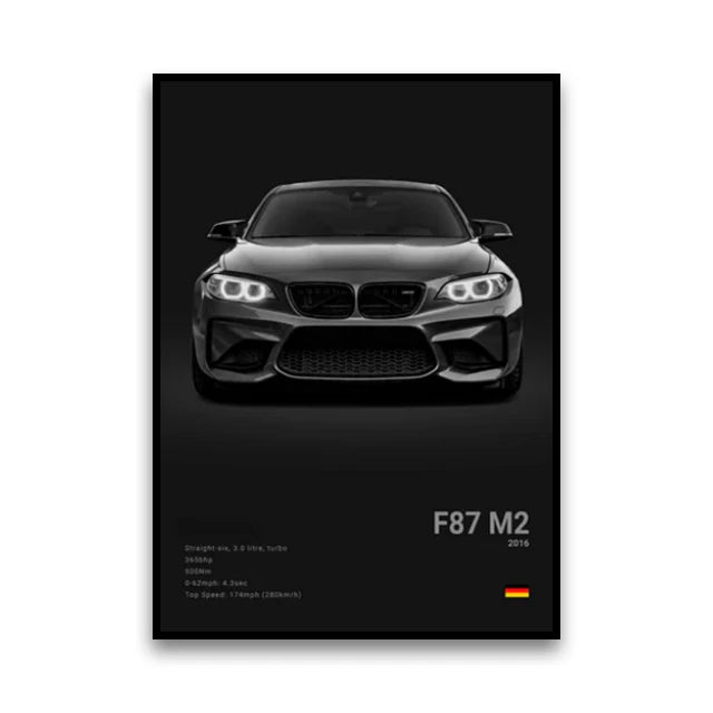 BMW M Series Canvas Wall Art – G80 M3, E30 M3 & Z8 Unframed Poster