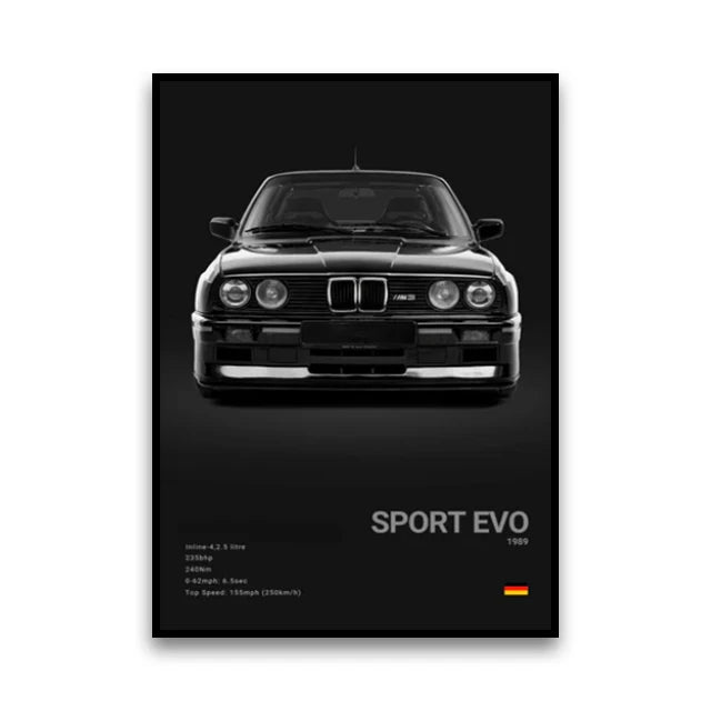 BMW M Series Canvas Wall Art – G80 M3, E30 M3 & Z8 Unframed Poster