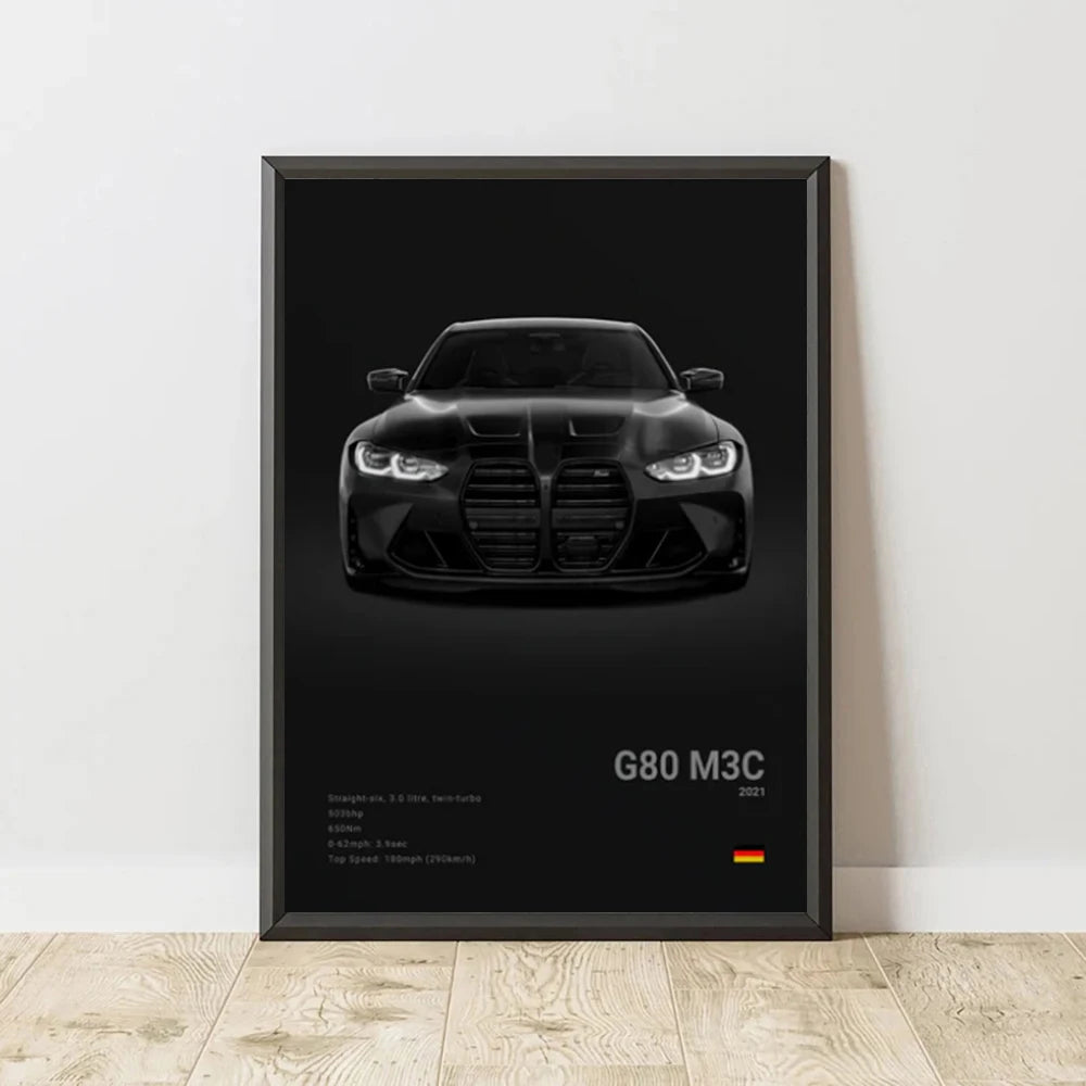 BMW M Series Canvas Wall Art – G80 M3, E30 M3 & Z8 Unframed Poster