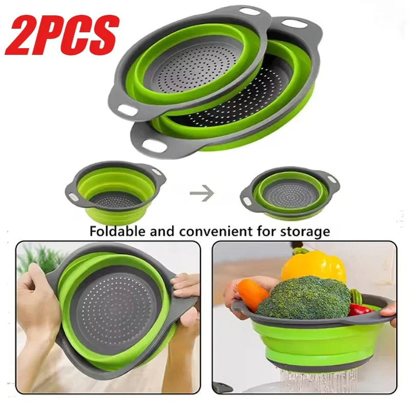 2-Piece Collapsible Silicone Colander Set – Foldable Strainers for Fruits, Vegetables & Pasta
