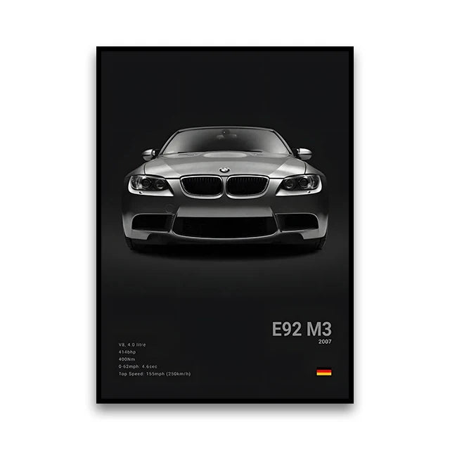 BMW M Series Canvas Wall Art – G80 M3, E30 M3 & Z8 Unframed Poster