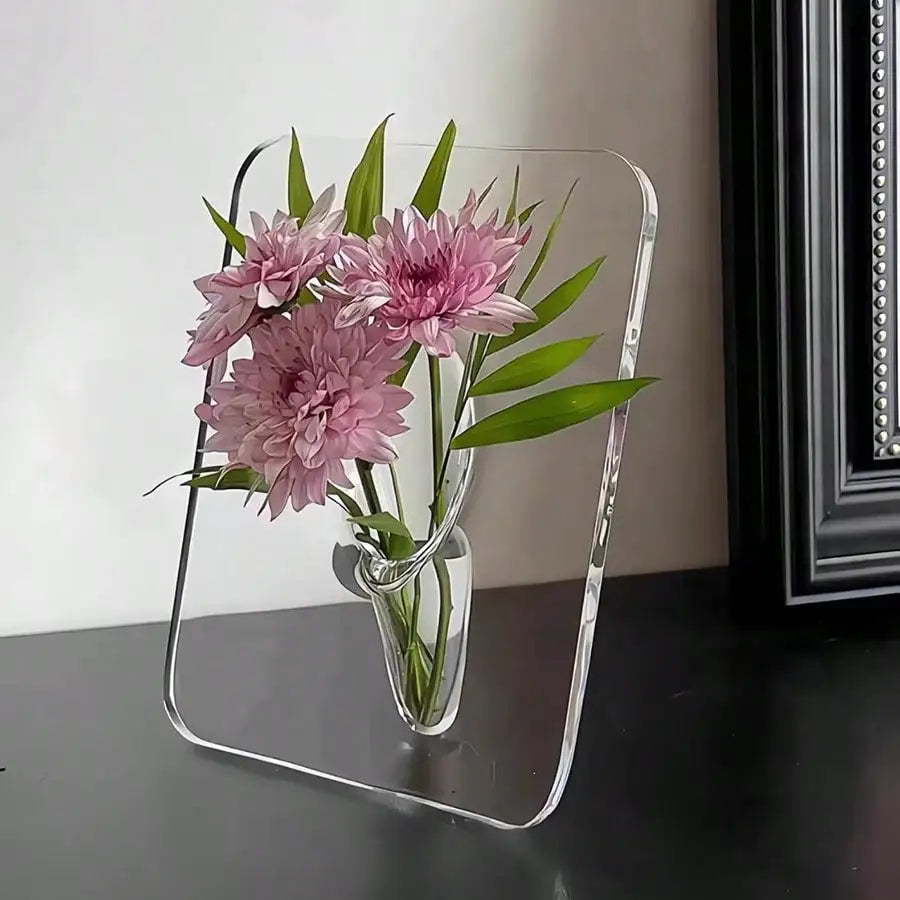 Modern Clear Acrylic Frame Vase – Decorative Flower Vase for Desks, Shelves & Home Décor