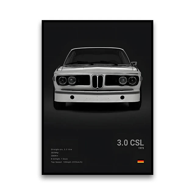 BMW M Series Canvas Wall Art – G80 M3, E30 M3 & Z8 Unframed Poster