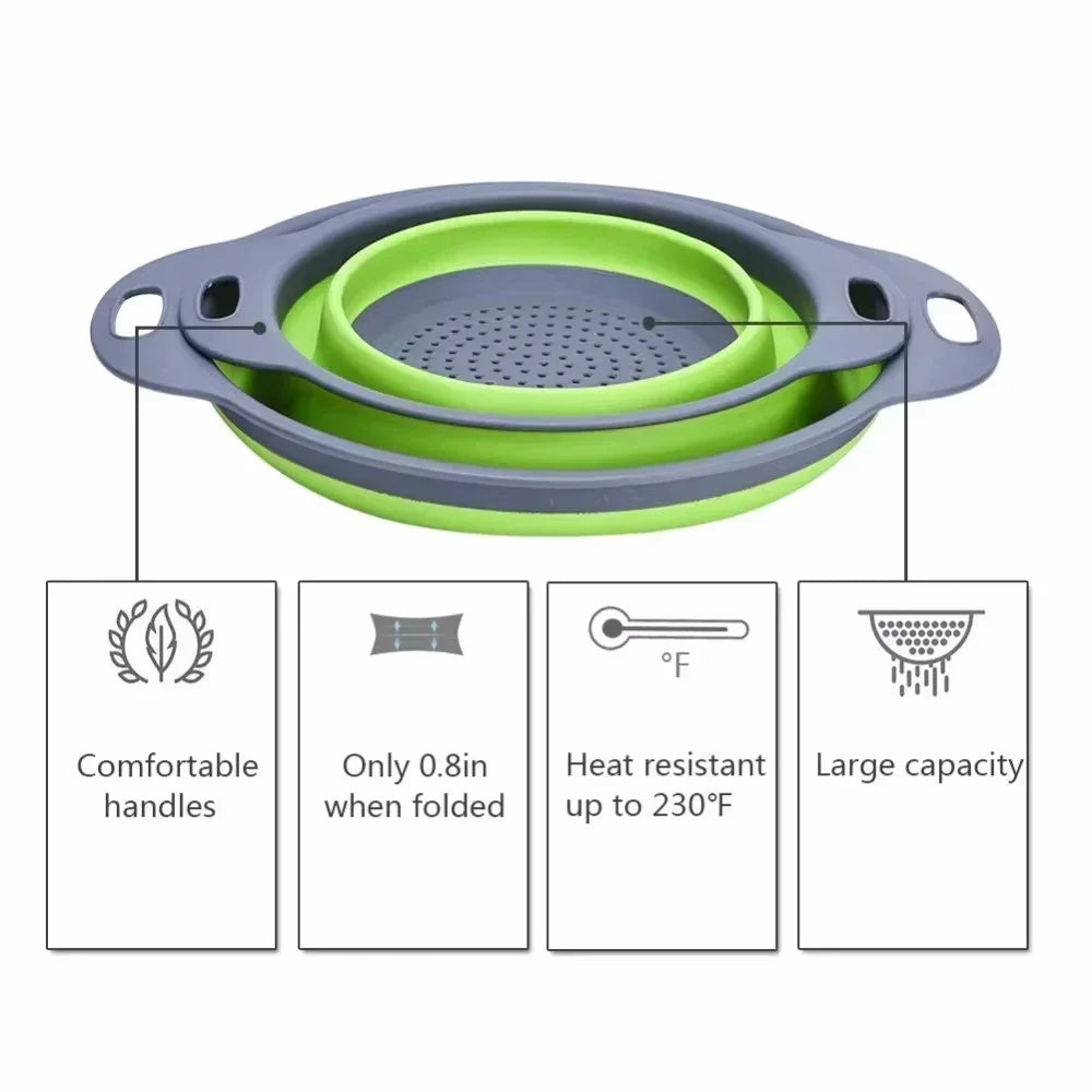 2-Piece Collapsible Silicone Colander Set – Foldable Strainers for Fruits, Vegetables & Pasta