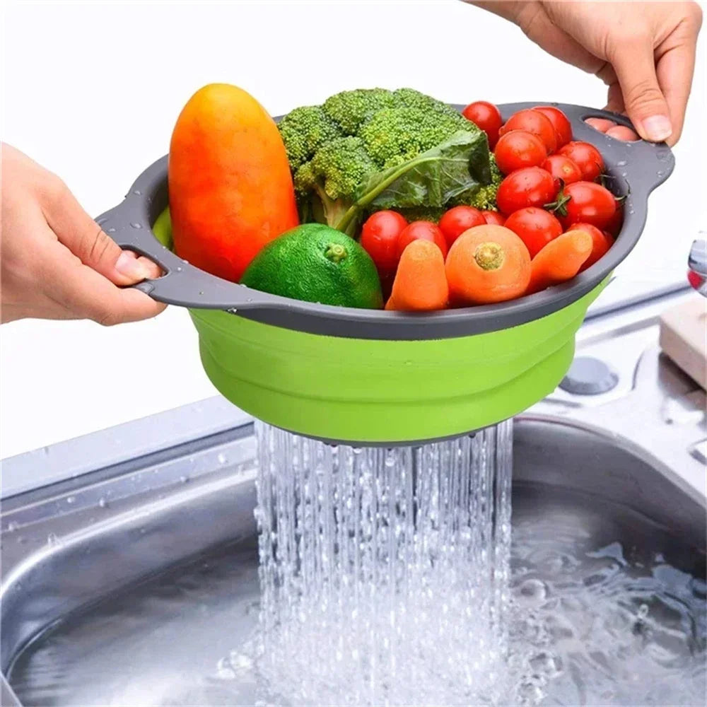 2-Piece Collapsible Silicone Colander Set – Foldable Strainers for Fruits, Vegetables & Pasta