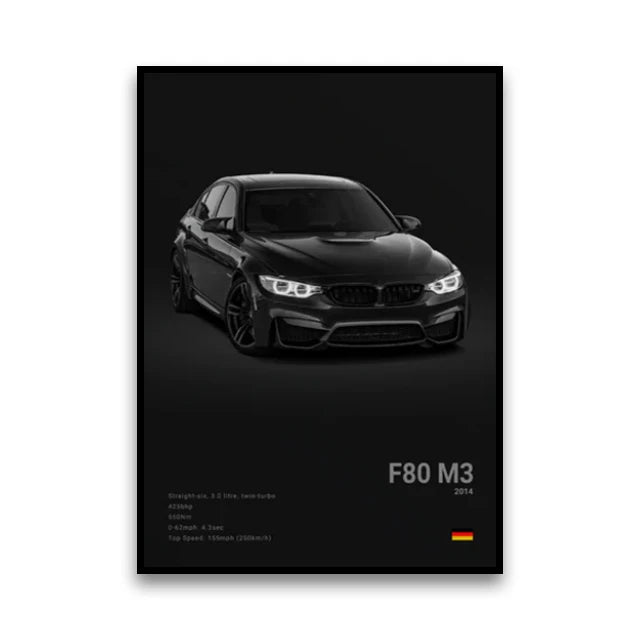 BMW M Series Canvas Wall Art – G80 M3, E30 M3 & Z8 Unframed Poster