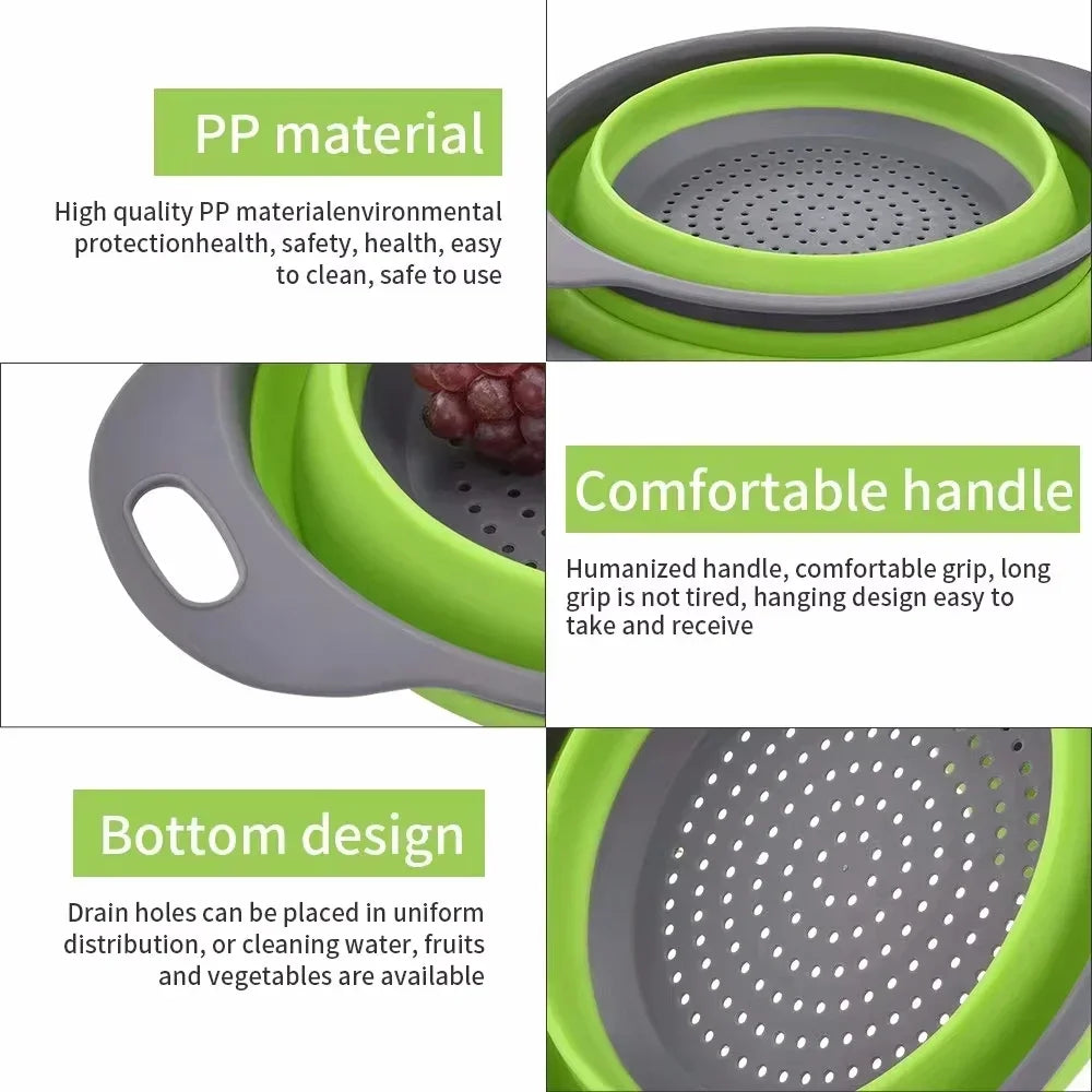 2-Piece Collapsible Silicone Colander Set – Foldable Strainers for Fruits, Vegetables & Pasta