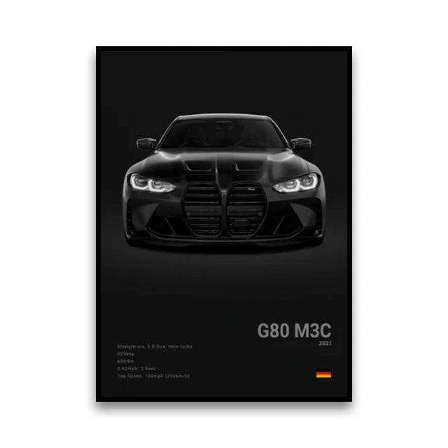 BMW M Series Canvas Wall Art – G80 M3, E30 M3 & Z8 Unframed Poster