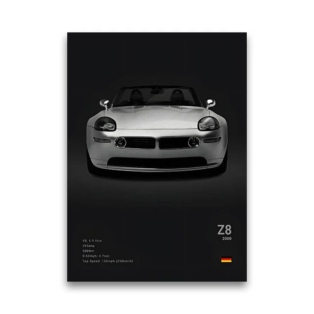 BMW M Series Canvas Wall Art – G80 M3, E30 M3 & Z8 Unframed Poster