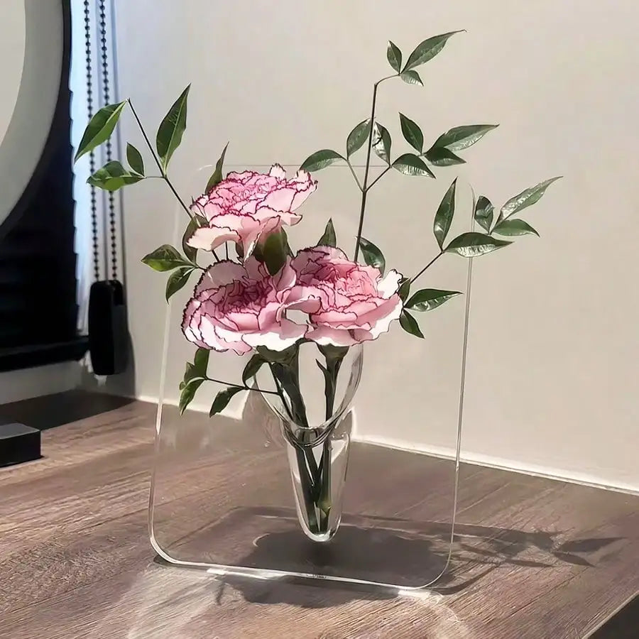 Modern Clear Acrylic Frame Vase – Decorative Flower Vase for Desks, Shelves & Home Décor