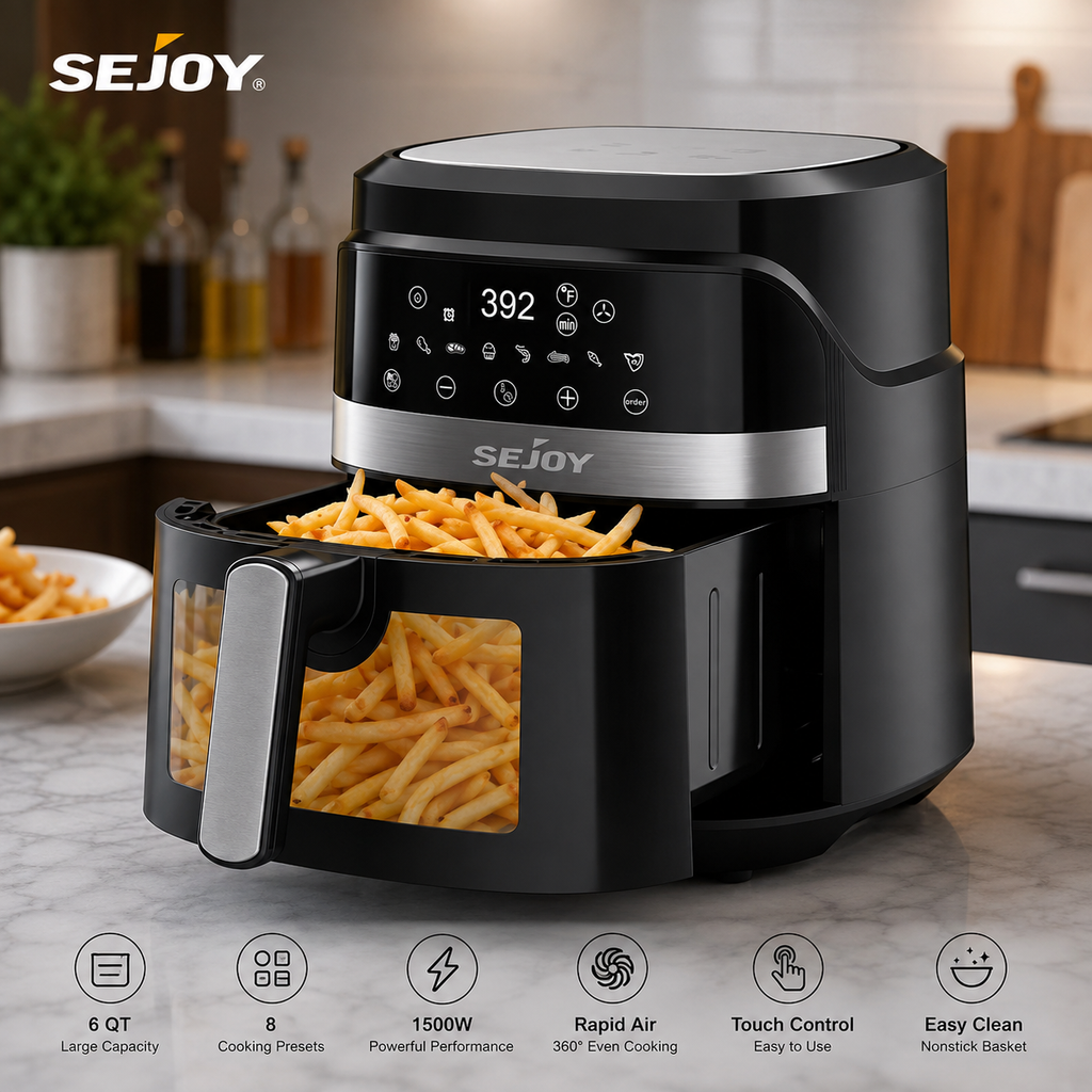 Sejoy 8-in-1 Digital Air Fryer 6QT – Oil-Free Oven