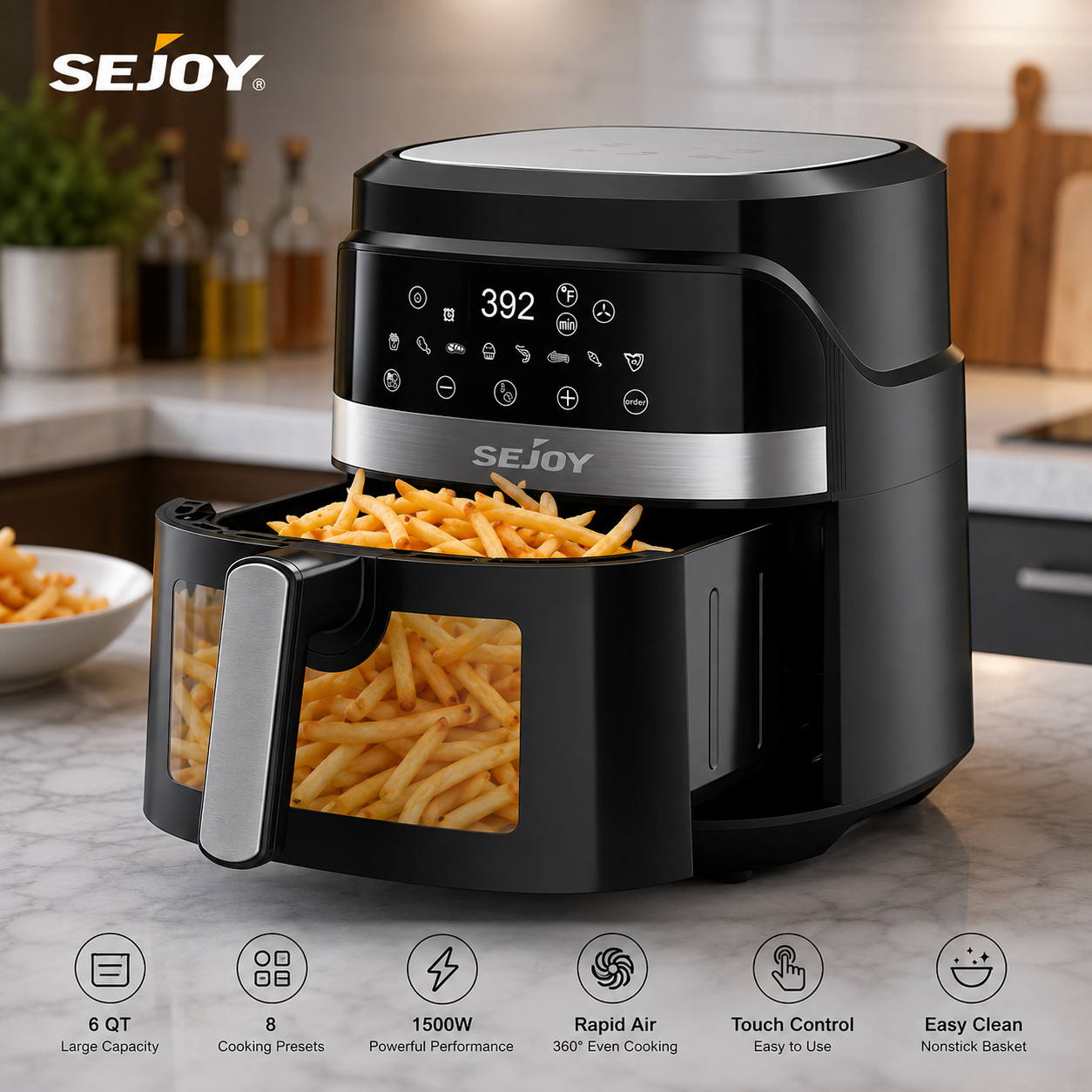 Sejoy 8-in-1 Digital Air Fryer 6QT – Oil-Free Oven