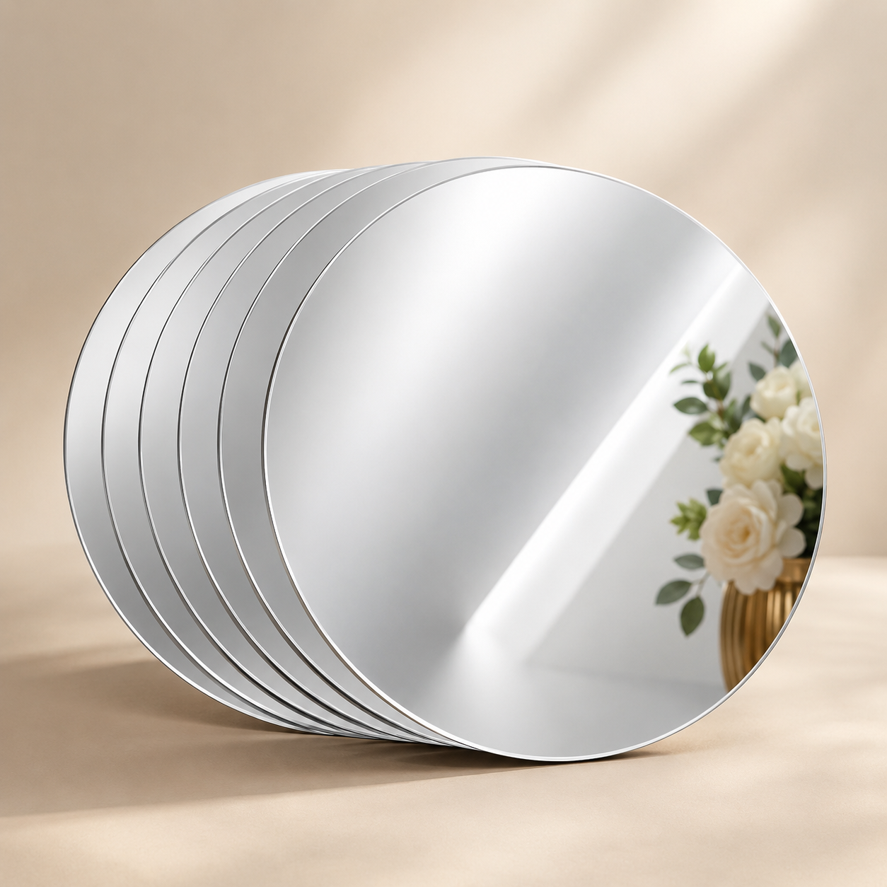 6-Pack Acrylic Round Mirror Set – Self-Adhesive Decorative Wall & Table Mirrors